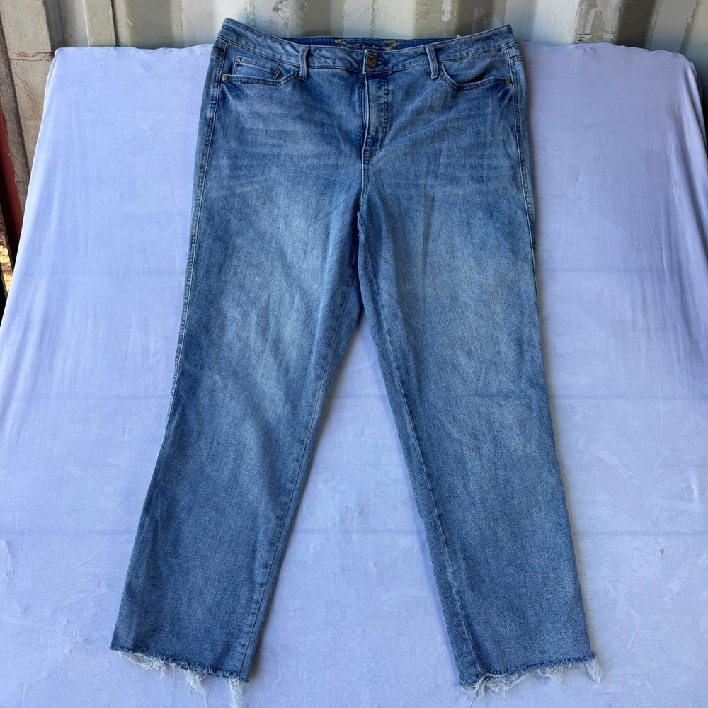 Seven7 Weekend Easy Fit Boyfriend Jeans Womens 16 Blue Denim Stretch Frayed Hem